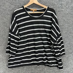Ellen Tracy T-Shirt Women XL Black Striped 3/4 Sleeve Round Neck Rayon Casual